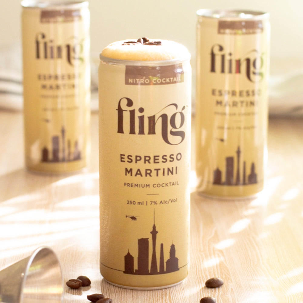 Fling Cocktail Espresso Martini. Craft Cocktail cans